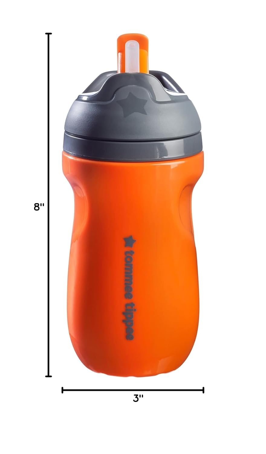 image:imageTommee Tippee Insulated Sporty SpillProof 9oz Straw Training Sippy Cups for Toddlers 13 Sporty Carry Handle Bite Resistant Spout Flip Lid Keeps Straw Clean BPA Free Orange Pack of 1