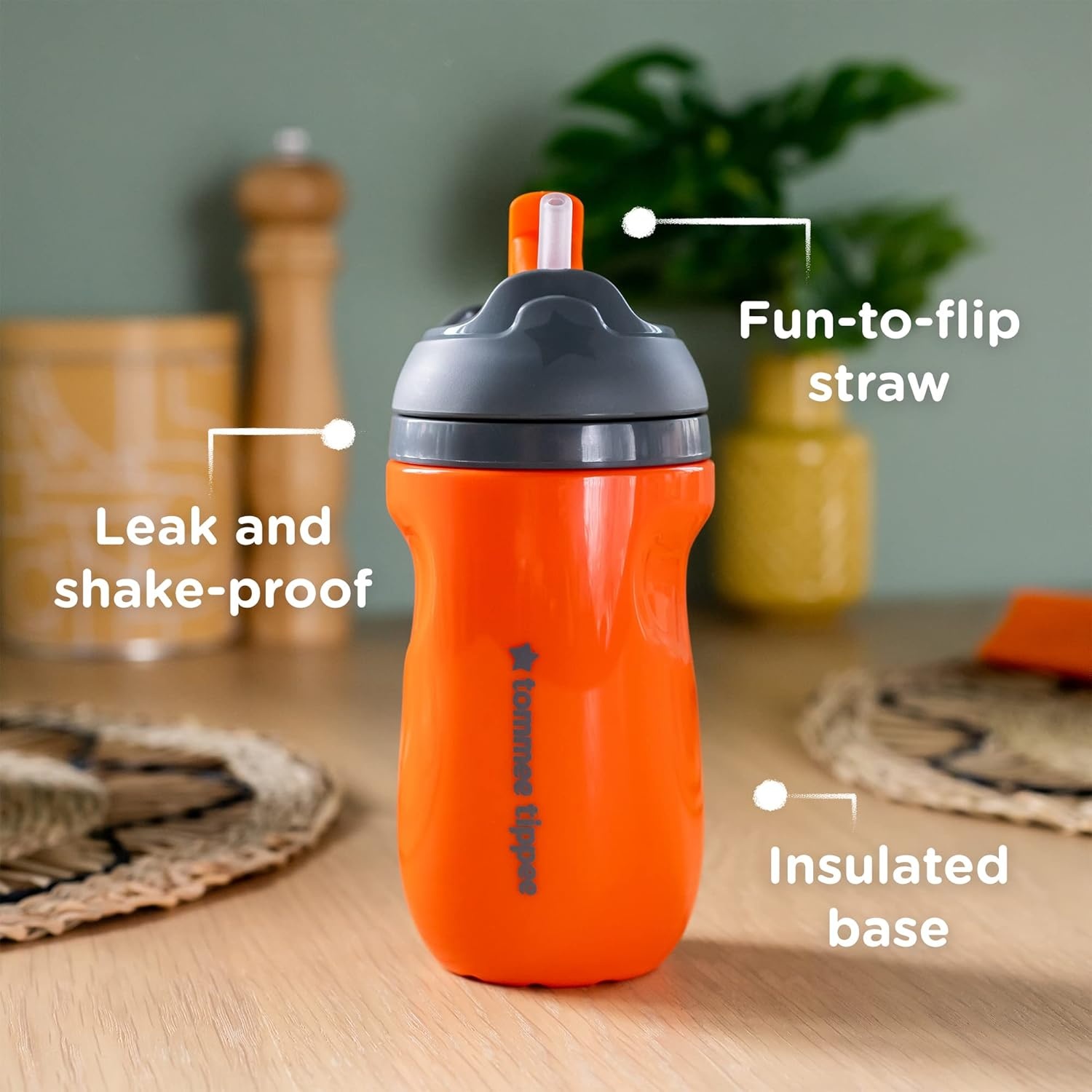 image:imageTommee Tippee Insulated Sporty SpillProof 9oz Straw Training Sippy Cups for Toddlers 13 Sporty Carry Handle Bite Resistant Spout Flip Lid Keeps Straw Clean BPA Free Orange Pack of 1
