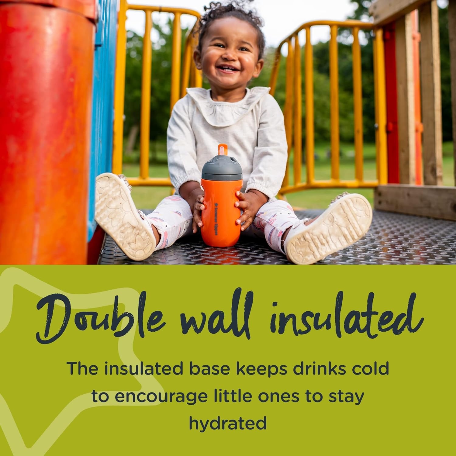 image:imageTommee Tippee Insulated Sporty SpillProof 9oz Straw Training Sippy Cups for Toddlers 13 Sporty Carry Handle Bite Resistant Spout Flip Lid Keeps Straw Clean BPA Free Orange Pack of 1